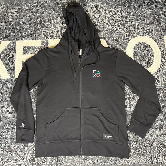PlayStation Gear Black Full Zip Hoodie Embroidered Mens Sz XL Preowned - Picture 1 of 6